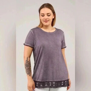 Soft Surroundings Seamoda Short Sleeve Skirt Ruched Oil
Wash Tunic-purple